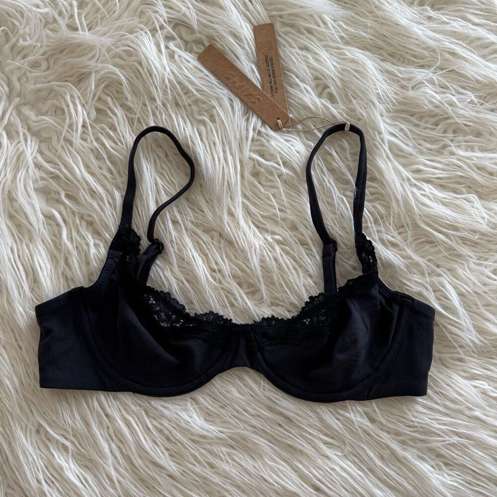 Skims Fits Everybody Lace Demi Underwire Bra Onyx Size 34B